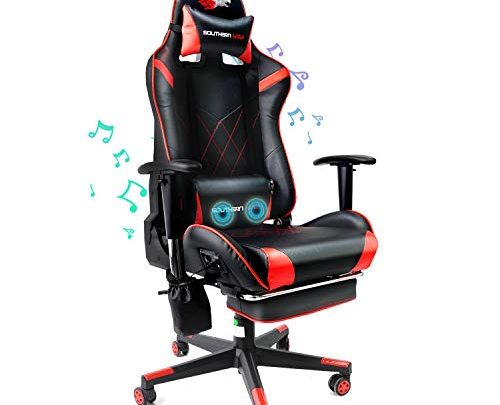 SOUTHERN WOLF Video Gaming Chair with Massage Function – Bluetooth Office Swivel Chair with Racing Style – Ergonomic Home Office Chair with Armrest Footrest Headrest and Lumbar Support