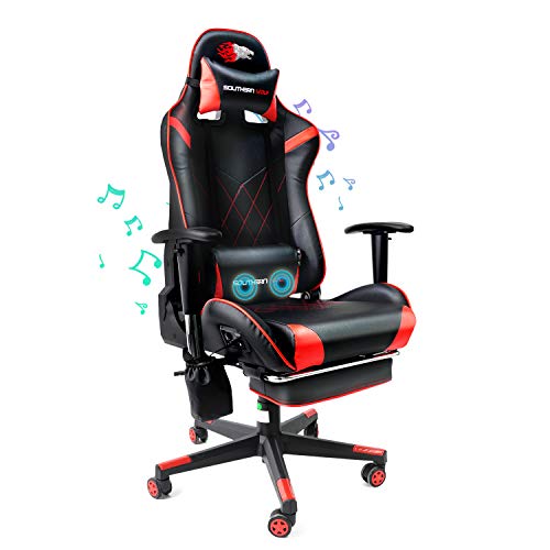 SOUTHERN WOLF Video Gaming Chair with Massage Function – Bluetooth Office Swivel Chair with Racing Style – Ergonomic Home Office Chair with Armrest Footrest Headrest and Lumbar Support
