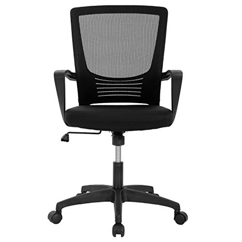 Home Office Chair Ergonomic Desk Chair Mesh Computer Chair Lumbar Support Modern Executive Adjustable Rolling Swivel Chair Comfortable Mid Black Task Chair,