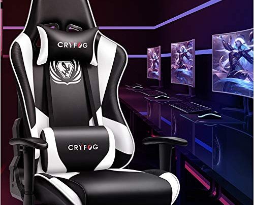 CRYfog Gaming Chair, PC Gaming Computer Chair Office Gamer Chair with Lumbar Support Black White Ergonomic Backrest and Seat Height Adjustment Swivel Chair (Black&White)