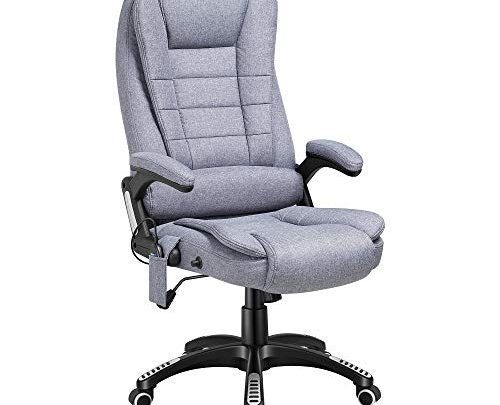 Kealive Ergonomic Massage Office Chair with Linen Fabric, High Back Executive Heated Vibrating Chair with Lumbar Support Armrest, Adjustable Tilt Angle Reclining Swivel Computer Chair,