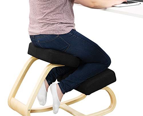 VIVO Wooden Rocking Kneeling Chair, Ergonomic Rocker Stool for Home and Office, Angled Posture Seat, Light Wood Frame & Black Cushions,