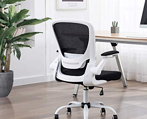 FALUODA Home Office Chair Height Adjustable Upholstered Mesh Swivel Computer Office Ergonomic Desk Chair with Lumbar Support (White, 03)