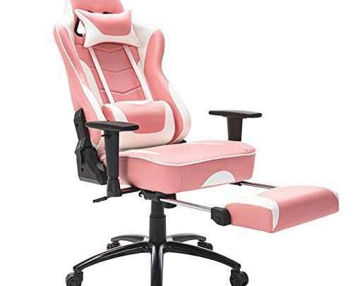 STARSPACE Ergonomic Computer Gaming Chair, Massage Lumbar Support Pullout Footrest Reclining Swivel Base High-Back Racing PC Office Desk Chair, Pink