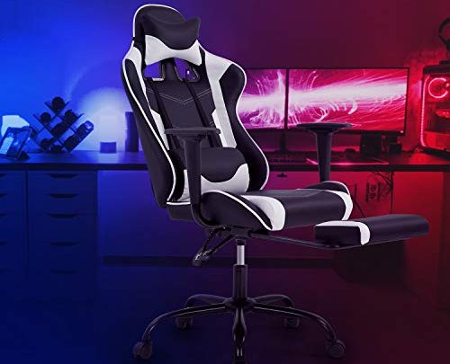 OffiClever Ergonomic Office Leather Adjustable and Swivel Reclining High Back Computer Chair with Lumbar Support and Headrest, White
