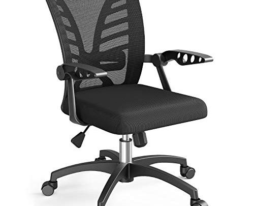 NOBLEWELL Ergonomic Office Chair Computer Desk Chair with Flip-up Arms Lumbar Support and Mid Back Mesh Adjustable Swivel Task Chair, Black