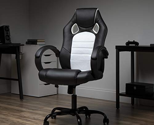 OFM Gaming Chair, Padded Loop Arms, High-Back, White