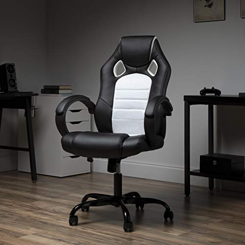 OFM Gaming Chair, Padded Loop Arms, High-Back, White