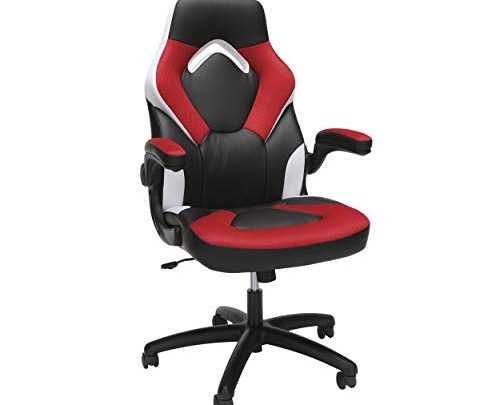 OFM ESS Collection Racing Style Bonded Leather Gaming Chair, in Red/White (ESS-3085-RED-WHT)