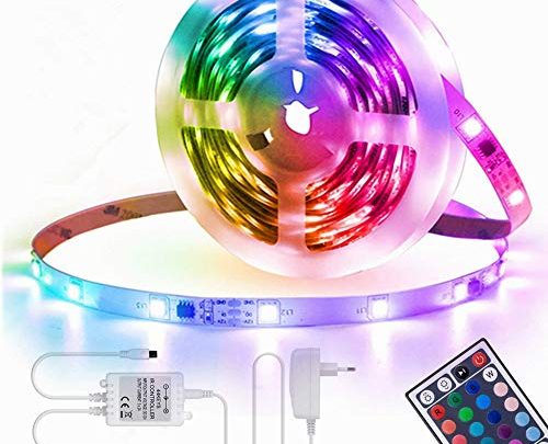 LED Strip Lights,16.4ft Led Light Strip,Led Color Changing Lights with Remote,Mood Lighting for Bedroom, Gaming Desk,Gaming Chair,Room Decoration SMD 5050…