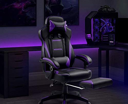 Luckracer Gaming Chair Office Desk Chair with Footrest Pu Leather High Back Adjustable Swivel Lumbar Support Racing Style E-Sports Gamer…