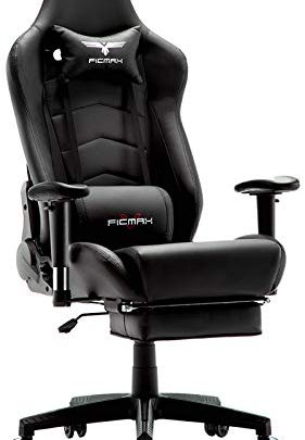 Ficmax Gaming Chair with Footrest Ergonomic PU Leather Computer Chair for Gaming，Reclining High Back Office Chair with Massage Lumbar Support，Racing…