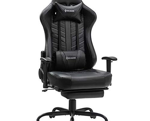 VON RACER Massage Gaming Chair with Pull-Out Footrest, Swing Swivel PU Leather Ergonomic PC Executive Office Desk Chair with Tilt…