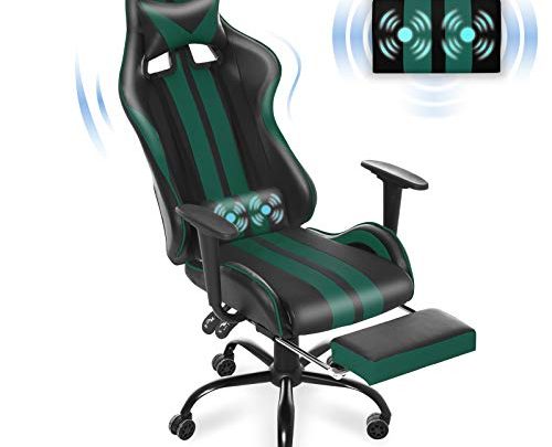 Ferghana Gaming Chair with Footrest, Massage Gaming Chair, Office Chair,Computer Gaming Chair,Racing Style with Adjustable Recliner and Retractable Footrest and…