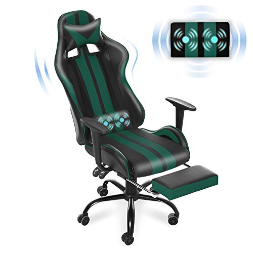 Ferghana Gaming Chair with Footrest, Massage Gaming Chair, Office Chair,Computer Gaming Chair,Racing Style with Adjustable Recliner and Retractable Footrest and…