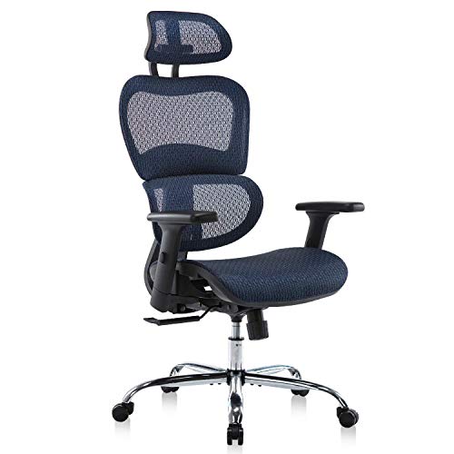 Office Chair, Ergonomics Mesh Chair Computer Chair Desk Chair High Back Chair w/Adjustable Headrest and Armrests – Blue