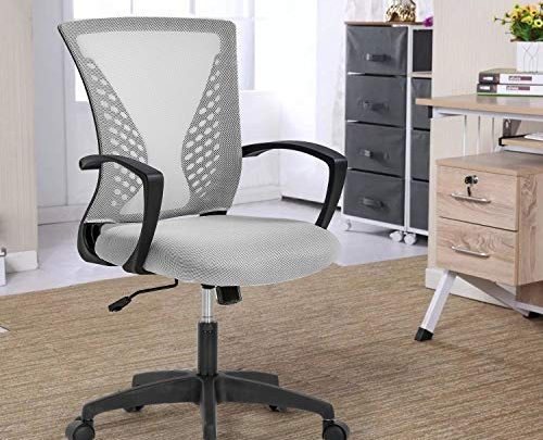 OffiClever Computer Ergonomic Chair Mesh Mid Back with Wheels Lumbar Support Armrest Adjustable Executive for Men&Women, Grey