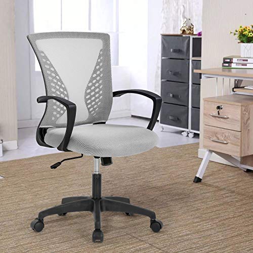 OffiClever Computer Ergonomic Chair Mesh Mid Back with Wheels Lumbar Support Armrest Adjustable Executive for Men&Women, Grey