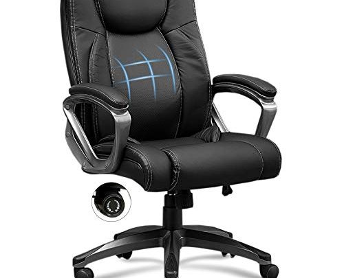 Office Chair, Ergonomic Leather Office Chair with Cushion Lumbar Support, Executive Office Chair High Back, Computer Chair Black, Seat Adjustable,…