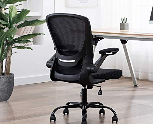 FALUODA Home Office Chair Height Adjustable Upholstered Mesh Swivel Computer Office Ergonomic Desk Chair with Lumbar Support (Black, 02)