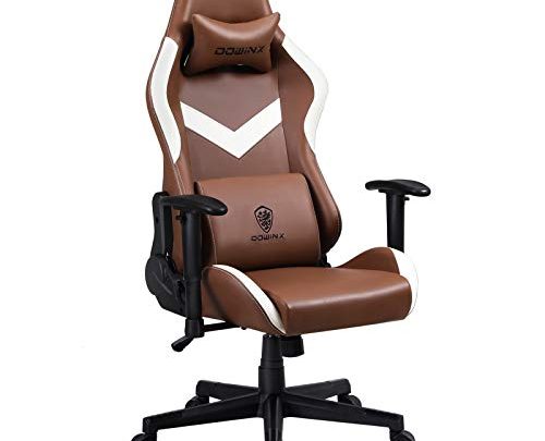 Dowinx Gaming Chair High Back Retro Style with Headrest and Massage Lumbar Support Office Chair with PU Leather Adjustable Swivel…
