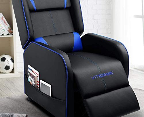 VIT Gaming Recliner Chair Racing Style Single PU Leather Sofa Modern Living Room Recliners Ergonomic Comfortable Home Theater Seating, Blue