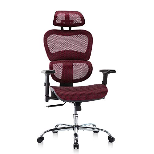 Home Office Chair Mesh Ergonomic Computer Chair with 3D Adjustable Armrests Desk Chair High Back Technical Task Chair – Burgundy