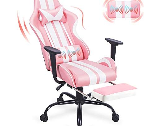 Ferghana Pink Gaming Chair with Footrest,Computer Game Chair,Massage Gaming Chairs,PC Gaming Chairs for Adults Teens for Gaming Live Streaming Room(Shero…