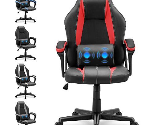 Yaksha Office Chair Gaming Chair with Massage Lumbar Support,High Back Leather Computer Gaming Chairs,Ergonomic Gamer Desk Chair for Women Men(Tango…
