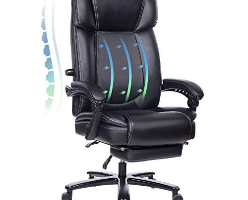 REFICCER Big and Tall Executive Office Chair 400 Lbs, High Back Rocking PU Leather Office Chair with Footrest – Reclining…