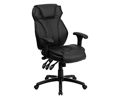 Flash Furniture High Back Black LeatherSoft Multifunction Executive Swivel Ergonomic Office Chair with Lumbar Support Knob with Arms