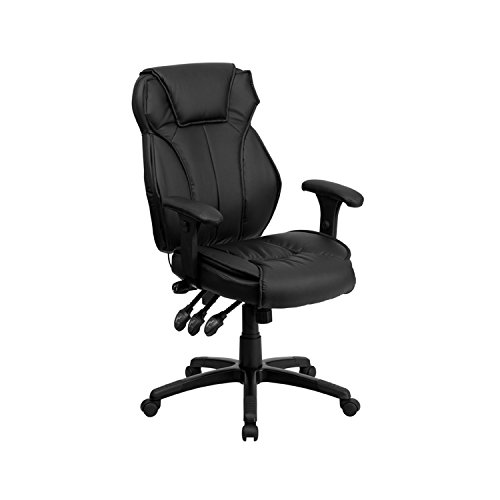 Flash Furniture High Back Black LeatherSoft Multifunction Executive Swivel Ergonomic Office Chair with Lumbar Support Knob with Arms
