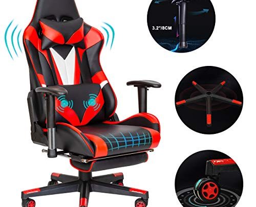 Scurrty Professional Gaming Chair Ergonomic Office Chair Gaming Massage Chair Red Computer Chair for Adults Video PC Chair Racing Reclining…