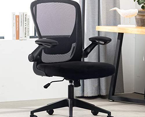Home Office Chair,Ergonomic Desk Chair,Mesh Computer Chair Mid Back Comfort Chairs with Lumbar Support and Flip-up Arms,Black