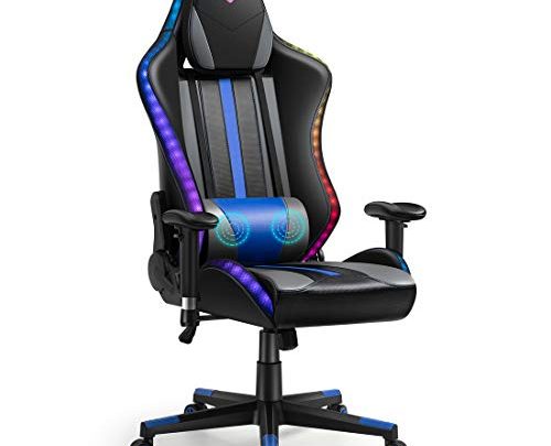 Computer Chair for Adults DIFEISI Massage Gaming Chair with LED Lights Reclining Desk Chairs Ergonomic Video Game Chair