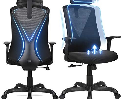 Home Office Chair Ergonomic Desk Chair High Back Mesh Computer Chair with Adjustable Height and Elastic Lumbar Support,Thick Seat Cushion,Executive…