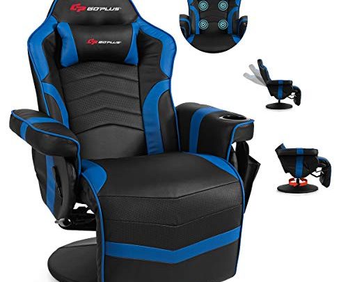 POWERSTONE Gaming Recliner Massage Sofa Ergonomic PU Leather Gaming Chair with Footrest Cup Holder Headrest and Side Pouch, Living Room…