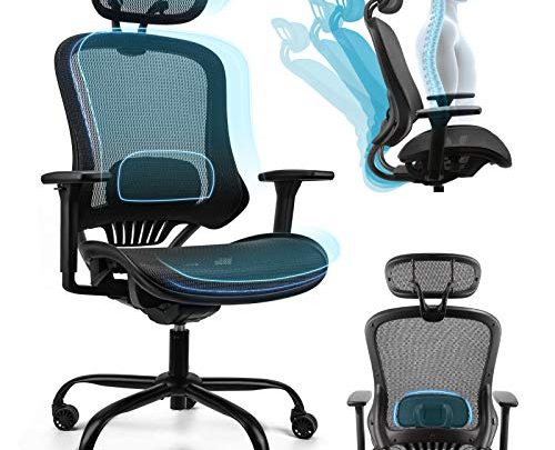 Komene Ergonomic Office Chair Mesh Computer Desk Chair Adjustable High Back Chair with 3D Armrests Lumbar Support – Swivel Drafting…