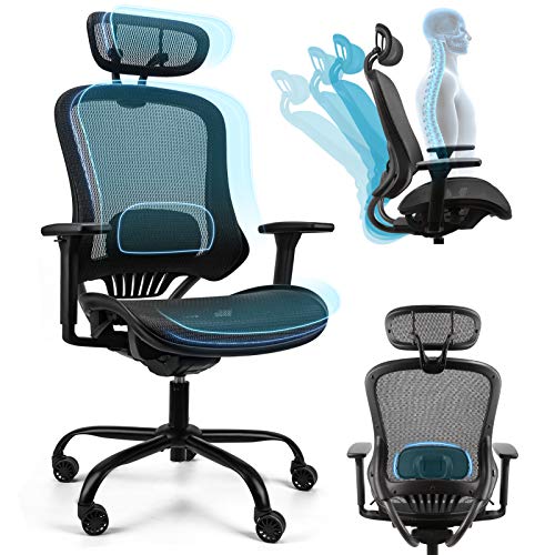 Komene Ergonomic Office Chair Mesh Computer Desk Chair Adjustable High Back Chair with 3D Armrests Lumbar Support – Swivel Drafting…