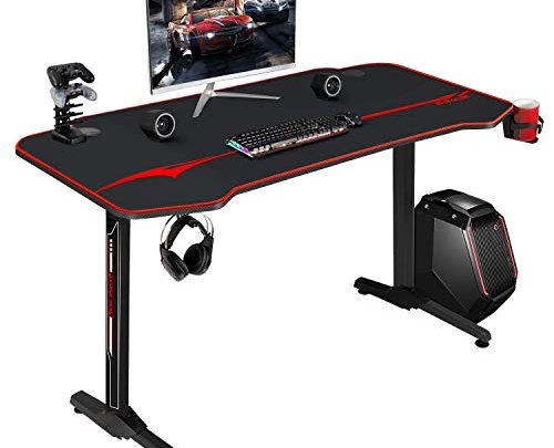JUMMICO 44 inch Gaming Desk Racing Style Computer Desk Office PC Game Table with Free Mouse pad T-Shaped Gamer Station…