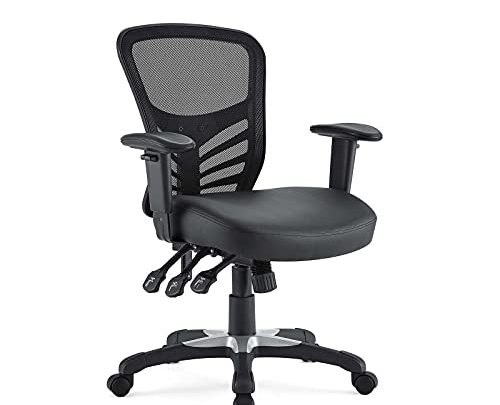 Modway Articulate Mesh Office Chair with Fully Adjustable Vegan Leather Seat In Black