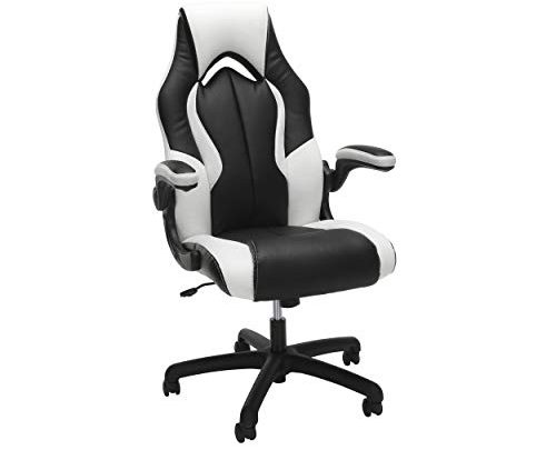 OFM Essentials Collection High-Back Racing Style Bonded Leather Gaming Chair, in White