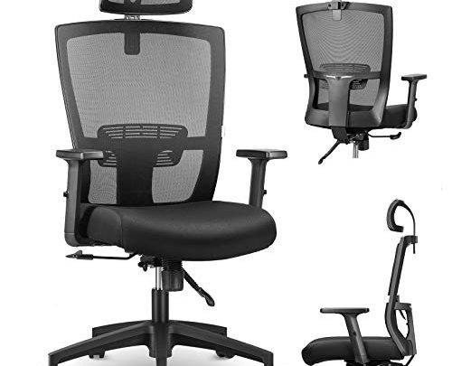 mfavour Ergonomic Office Chair Back Support Desk Chair Adjustable Executive Mesh Chair Armrest Headrest Swivel Home Office Chair with Wheels…