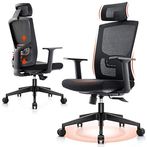 Ergonomic Office Chair – High Back Desk Chair with Adjustable Headrest&Lumbar Support, Broad Armrests, Big and Tall Swivel Chair, Tilt…