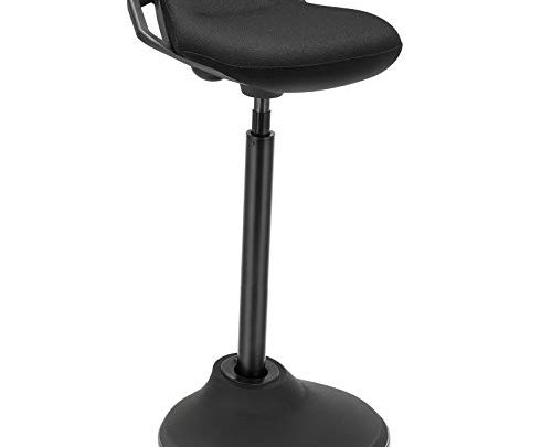SONGMICS Standing Desk Chair, Adjustable Ergonomic Standing Stool, 23.6″-33.3″, Swivel Sitting Balance Chair, Anti-Slip Bottom Pad, Black UOSC02BK