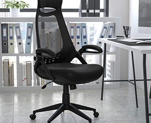 Flash Furniture High Back Black Mesh Executive Swivel Office Chair with Flip-Up Arms
