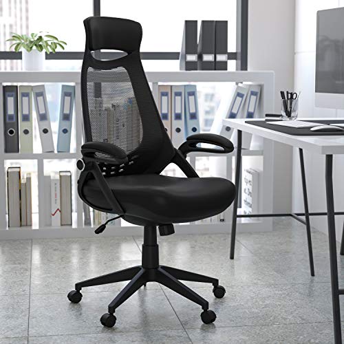 Flash Furniture High Back Black Mesh Executive Swivel Office Chair with Flip-Up Arms