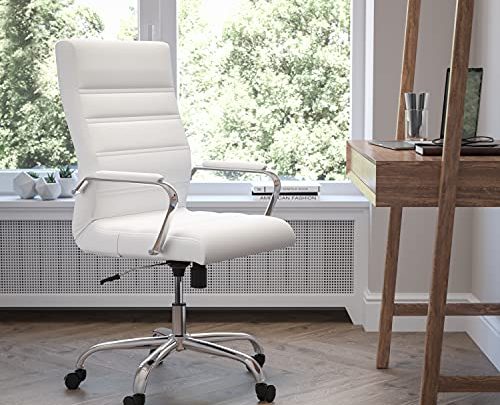 Flash Furniture High Back Office Chair | White LeatherSoft Office Chair with Wheels and Arms