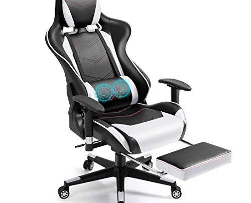WQSLHX Gaming Chair with Massage and Footrest, Swivel Reclinable Gamer Chair with Armrest, Height Adjustable Computer Chair, Racing Style Office…