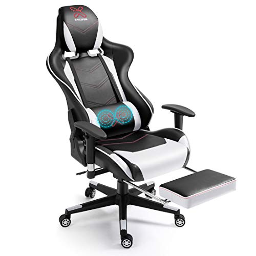 WQSLHX Gaming Chair with Massage and Footrest, Swivel Reclinable Gamer Chair with Armrest, Height Adjustable Computer Chair, Racing Style Office…
